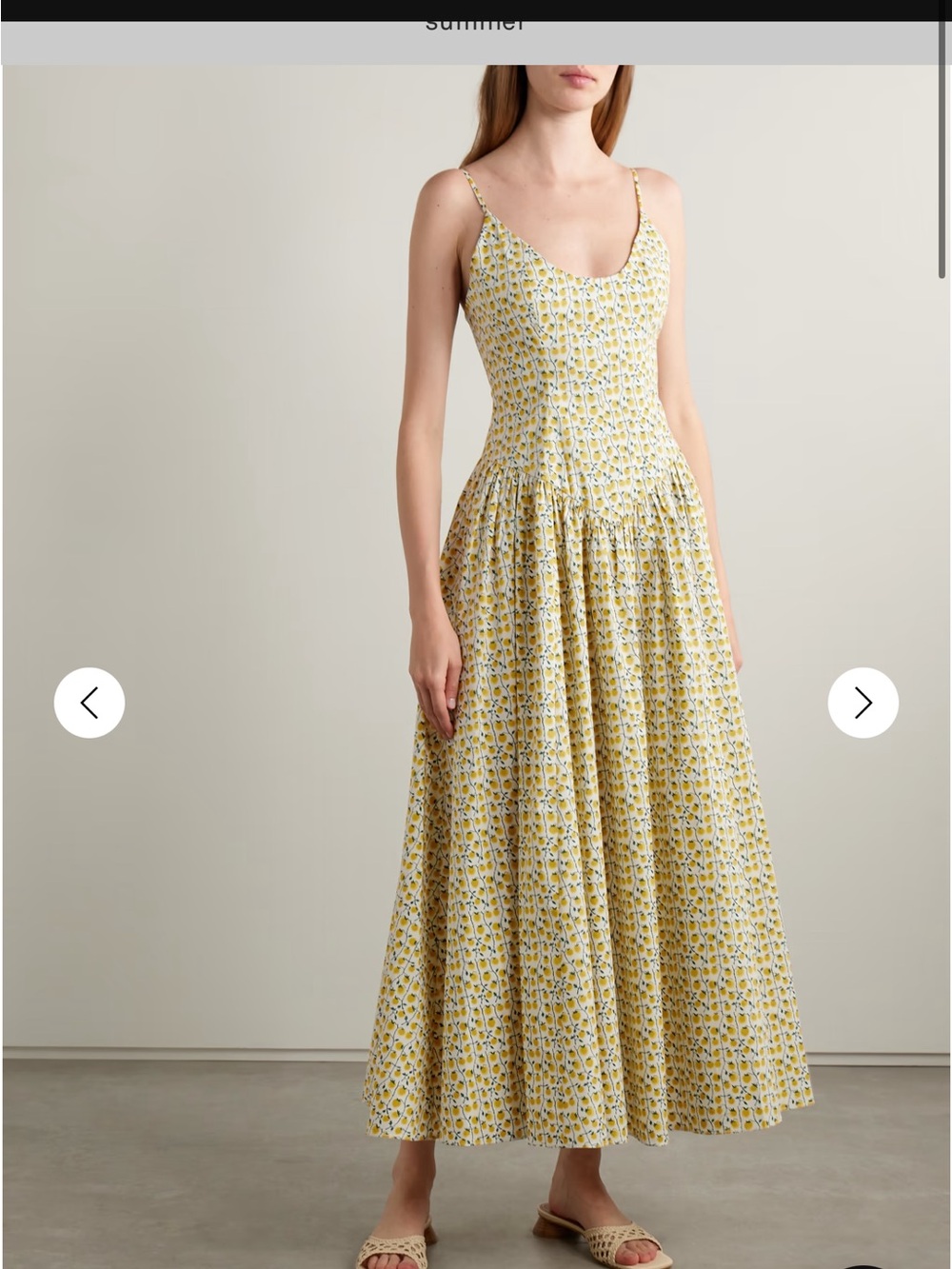 STAUD Yellow Floral Smocked Midi with Spaghetti Straps - Picture 2 of 3